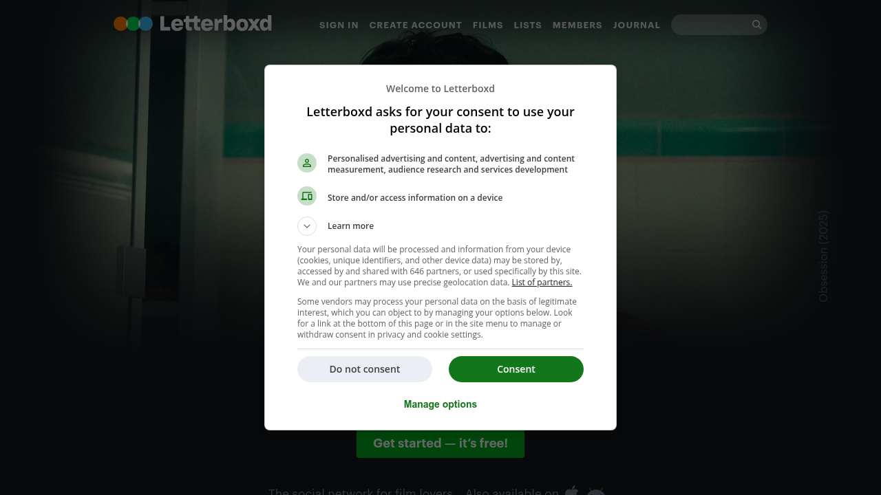 The Letterboxd website, a social platform for film enthusiasts to log, review, and discover movies through community-curated lists.