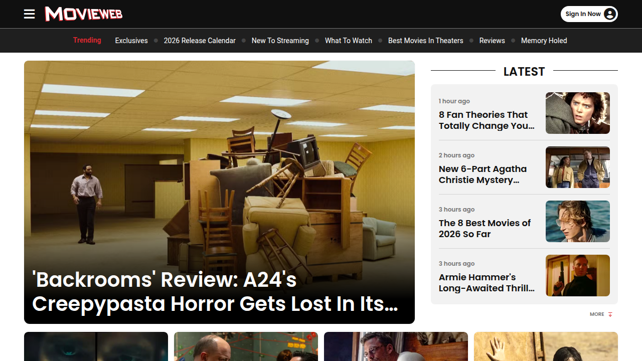 MovieWeb's homepage, a source for film news, box office data, and movie rankings.