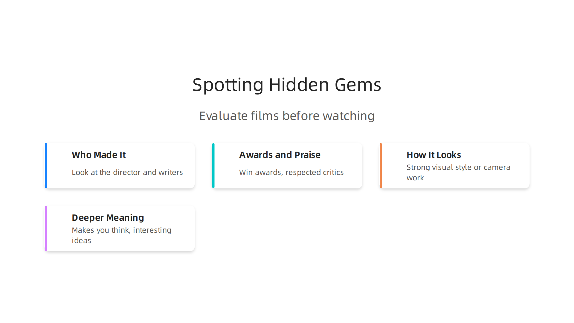 Infographic detailing essential criteria to consider when evaluating hidden cinematic gems before watching them.